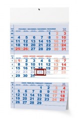 Kalendář nástěnný Tříměsíční modrý - A3
