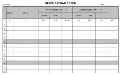 Denní záznam tržeb s DPH A4/20 l.